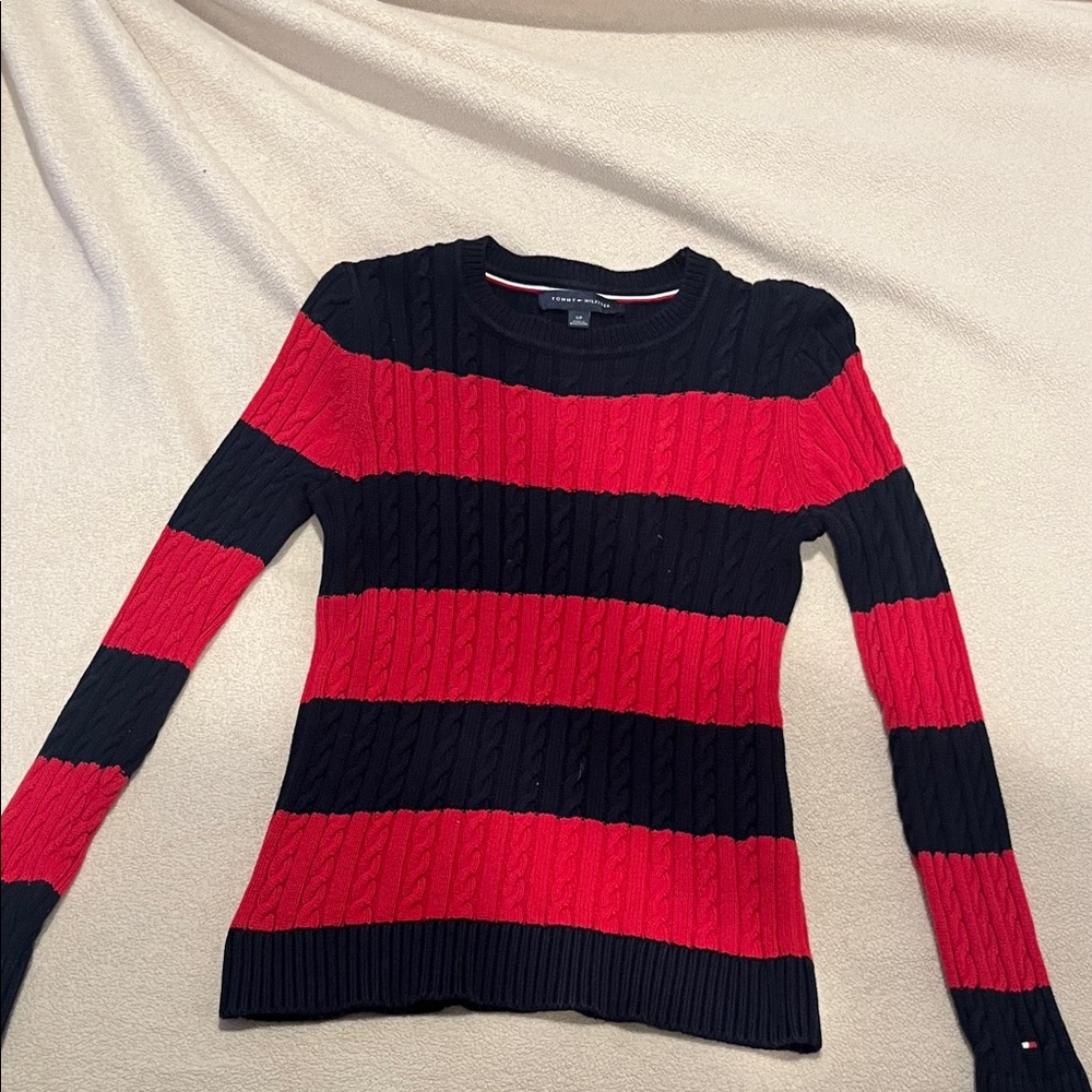 Tommy Hilfiger Red and Navy Blue Striped Sweater (only worn once)